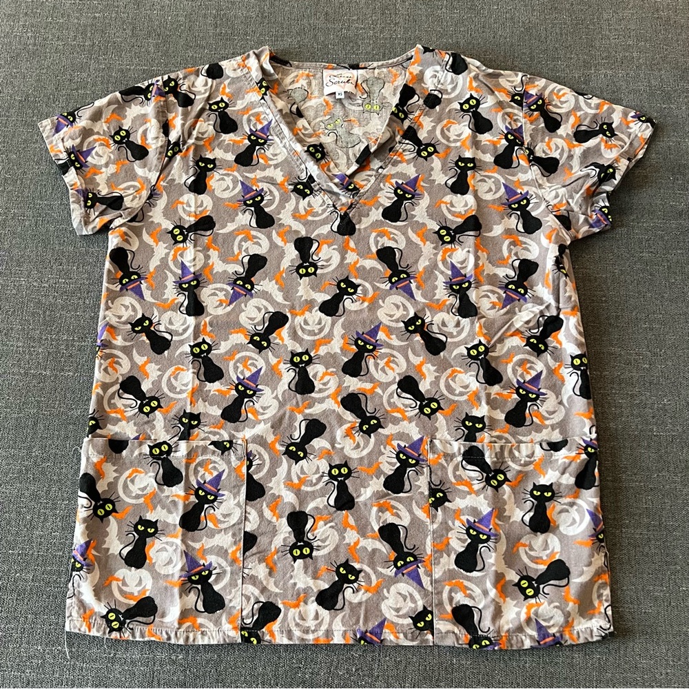 Halloween cats scrub top